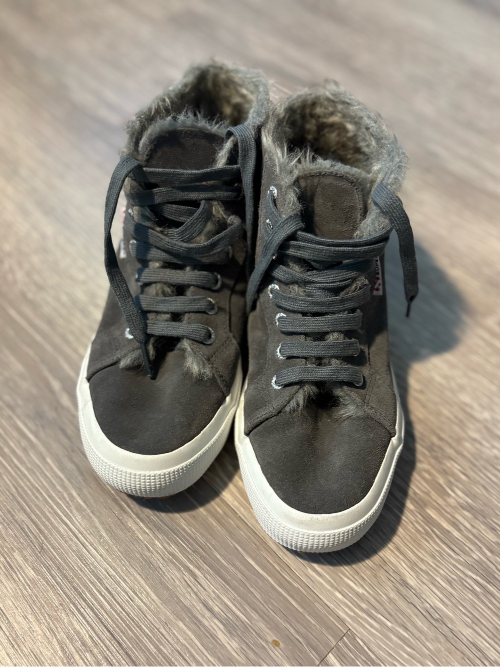 New superga Faux-Fur Lined High-Top Sneakers in Gray